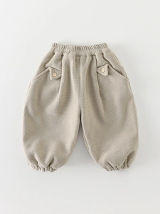 Pantalons Thermiques pour Bébé Doublés en Polaire Hiver Enfants Pantalons Décontractés Texture Gaufre Mélange Coton Café