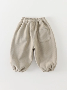 Pantalon d'hiver chaud pour bébé en velours côtelé beige avec taille élastiquée