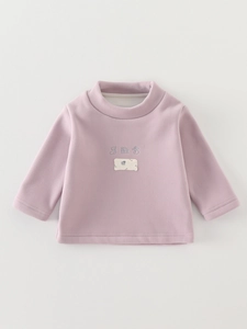 Baby Mock Neck Thermal Shirt Soft Fleece Lined Bottoming Shirt Acetate Cotton Blend Long Sleeve Top Winter Embroidery