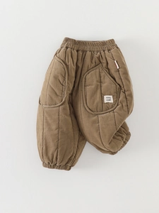 Thick velvet-lined corduroy pants for toddlers with elastic waist and cargo pockets