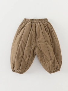 Quilted corduroy lantern pants for toddlers in coffee brown with warm fleece lining