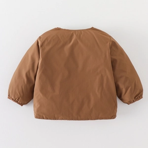 Brown lightweight white duck down jacket for toddlers back view on a white background