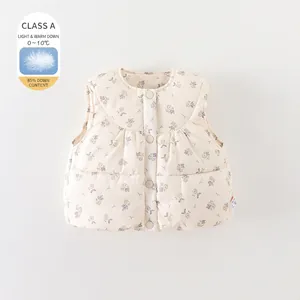 Gilet en Duvet Matelassé Floral pour Bébés Filles Veste Matelassée sans Manches Chaud Extérieur Hiver Enfant