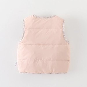Gilet matelassé rose pour enfants en duvet de canard blanc 90 avec bordure florale