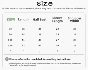 Size chart for baby boy winter padded jacket with length and chest measurements