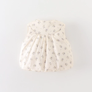 Gilet rembourré pour bébé en crème à fleurs violettes avec dos bouffant chaud