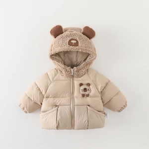 Infant Toddler Winter Thickened Cotton Padded Jacket Hooded Warm Coat With Bear Ears Lamb Fleece Lining Baby Boy Outwear