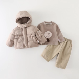 Baby Boys Winter Warm Hooded Cotton Jacket And Sweatshirt With Pants Thickened Thermal Infant Clothing Outfit