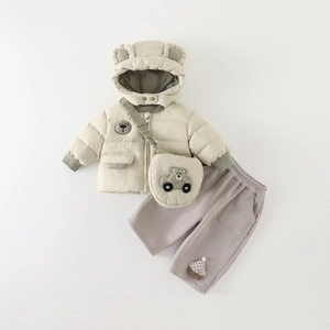 Ensemble d'hiver 3 pièces pour bébé garçon avec veste à capuche et pantalon texturé