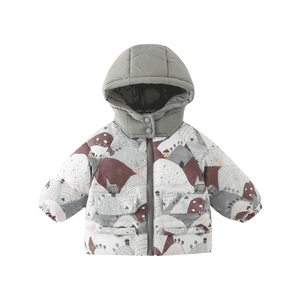 Thickened toddler hooded winter jacket with artistic mountain prints and warm lining