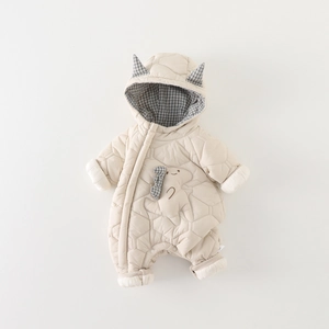 Combinaison bébé dinosaure matelassée beige avec capuche pour la chaleur hivernale