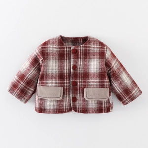 Baby Girl Plaid Woolen Coat Winter Thickened Cotton Padded Jacket Warm Outdoor Outerwear Korean Style Toddler Girl Clothes
