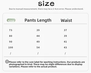 Tableau des tailles pour pantalons d'hiver bébé avec longueur et taille (73-100)
