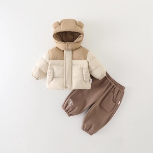 Ensemble d'hiver 3 pièces pour bébé garçon avec capuche oreilles d'ours et pantalon