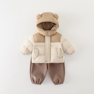 Ensemble veste à capuche et pantalon d'hiver épais pour bébé garçon avec oreilles d'ours