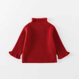 Roter Strickpullover für Mädchen mit Rüschenkragen und Manschetten für den Winter