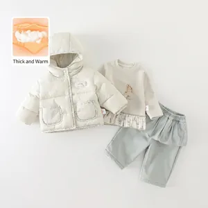 Set Abbigliamento Invernale per Neonata Giacca Imbottita con Cappuccio Maglia a Maniche Lunghe e Pantaloni a Volant