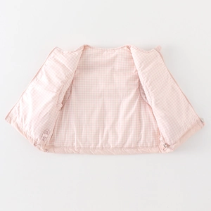 Gilet d'hiver rose pour bébés filles avec doublure à carreaux et cordon de serrage