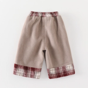 Pantalon Large Doublé de Polaire d'Hiver pour Bébé Fille Toddler Plaid Patchwork Épais Chaud en Polyester Casual Enfants