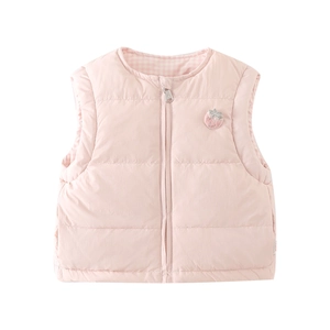 Gilet d'hiver rose pour bébés filles avec écusson fraise et fermeture éclair avant