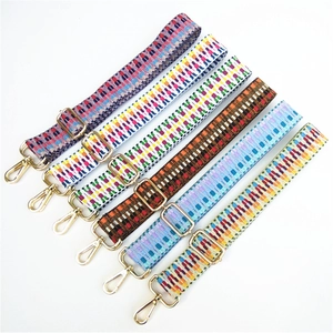 Ethnic style wide woven adjustable replacement shoulder straps for handbags with gold buckles