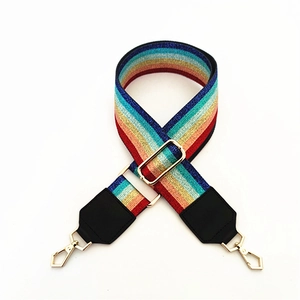 Adjustable rainbow striped wide shoulder strap for cross-body bags with gold metal hooks