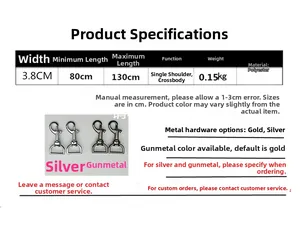 Polyester strap details: 3.8cm width and 80-130cm adjustable length for crossbody bags