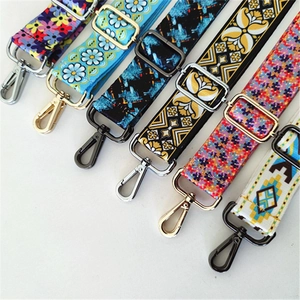 Ethnic style colorful replacement guitar straps with adjustable metal hooks for crossbody bags