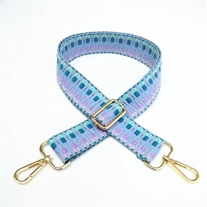 Adjustable wide replacement shoulder strap with purple and blue geometric weaving