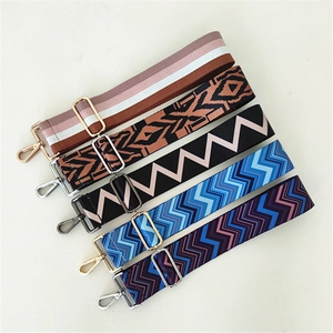 Ethnic style adjustable wide shoulder straps with colorful geometric patterns and metal hooks