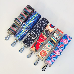 Ethnic style colorful replacement shoulder straps with floral patterns and silver buckles