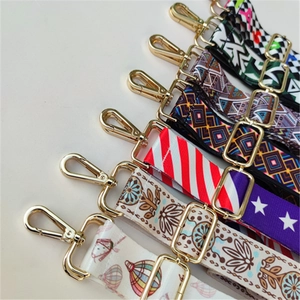 Ethnic style colorful replacement shoulder straps with gold metal hooks for handbags