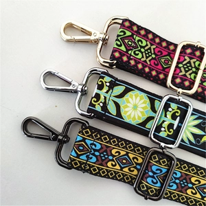 Ethnic embroidered wide shoulder straps with colorful patterns and metal hooks for bags