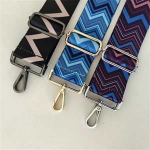 Ethnic style geometric wave patterned adjustable wide fabric shoulder strap for handbags