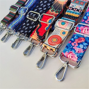 Colorful ethnic style adjustable replacement shoulder straps with silver metal hooks