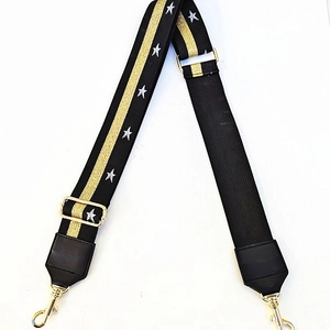 Ethnic style wide shoulder strap with gold glitter stripes and silver star embroidery