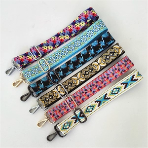 Ethnic wide patterned shoulder straps for handbags with bohemian print and metal hooks