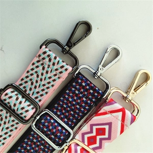 Ethnic style colorful embroidered bag straps with adjustable metal hooks and geometric patterns