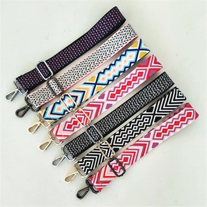Ethnic style colorful adjustable fabric shoulder straps with metal hooks for crossbody bags