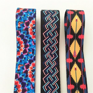 Detailed macro shot of ethnic style geometric woven straps with Aztec patterns