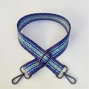 Detail of No. 38 geometric ethnic strap with gunmetal lobster clasps for handbags