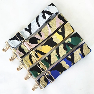 Adjustable wide camouflage replacement bag strap with gold glitter and metallic hooks