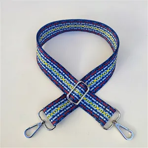 Macro shot of ethnic style woven strap No.38 with geometric patterns and silver clasp