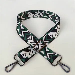 Adjustable geometric ethnic style guitar strap for handbags with gunmetal swivel hooks