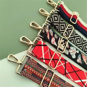Adjustable wide replacement shoulder straps with geometric patterns and gold metal buckles