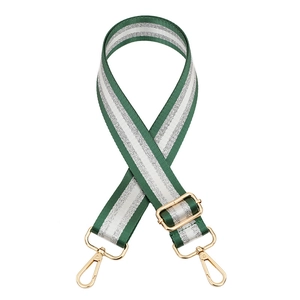 Adjustable green and silver wire woven strap with gold metal lobster clasps for handbags
