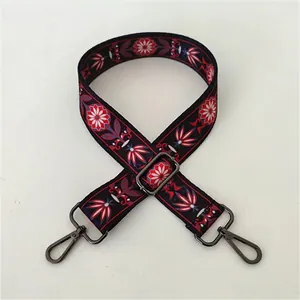 Close-up of ethnic floral replacement strap with black base and gunmetal hooks
