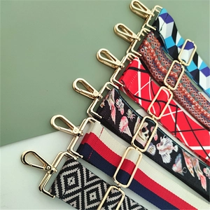 Detail view of multi-style wide adjustable shoulder straps with gold metal hooks