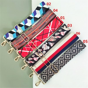 Various adjustable wide shoulder straps with six colorful woven patterns and gold hardware