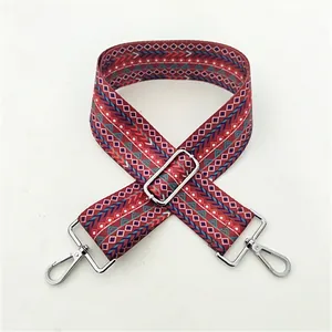 Detail of geometric pattern replacement strap with adjustable silver metal hardware buckle